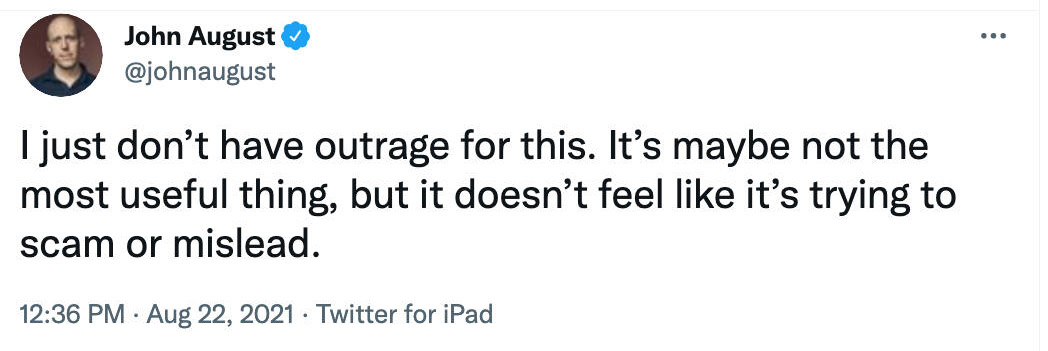 Accolades and Criticism: John August says, "I just don't have outrage for this. It's maybe not the most useful thing, but it doesn't feel like it's trying to scam or mislead."